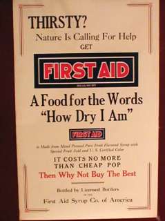 Vintage First Aid Soda Fountain Advertising Poster 1920  