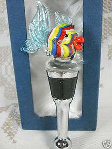 Ann Primrose Murano Collection Glass Blow fish Bottle Stopper  