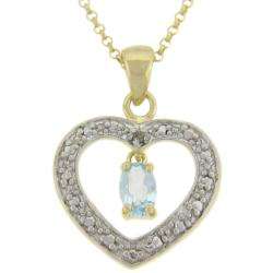 18k Gold over Silver Blue Topaz and Diamond Accent Heart Necklace 
