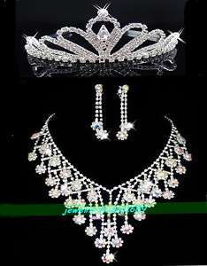 Wedding/Bridal crystal necklace earrings tiaras set C7  