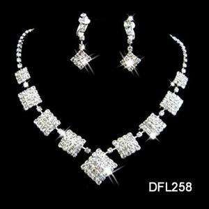 Wedding Bridal crystal necklace earring Jewelry set 258  