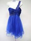 NWT JASZ COUTURE Blue Sleeveless Ruched Detail Beaded Party Dress Sz 4 