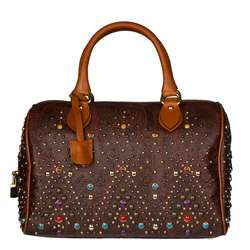 Etro Brown Studded Bowler Handbag  