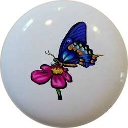 BUTTERFLY Pink Flower CABINET Drawer Pull KNOB  
