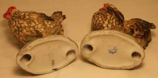 VINTAGE PAIR HEN AND ROOSTER CERAMIC CHICKEN FIGURINES ITALY  
