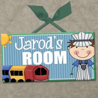 PERSONALIZED Kids Room Door Sign TRAIN TALES   BOY CONDUCTOR Cute Wall 
