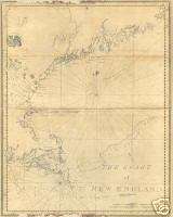 1700 New England Coast Antique Colonial America Old Map  
