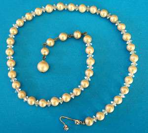Vintage Marvella Champagne Pearl & Crystal Necklace  
