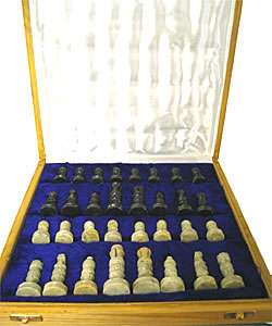 Set of 2 ) Carved Soapstone 8 inch Chess Sets (India)  