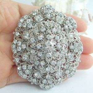 Hot Charming Bridal Flower Brooch Pin w Clear Rhinestone Crystals 