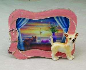 CHIHUAHUA CUTE PEWTER AUSTRIAN CRYSTAL PICTURE FRAME  