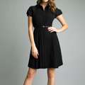 Issue New York Womens Black Cap sleeve Belted Shirt Dress