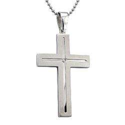 Stainless Steel Diamond Accent Large Cross Necklace  