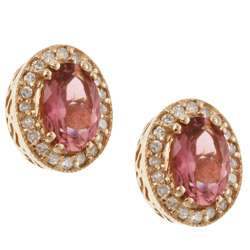 14k Pink Gold 1/5ctw Diamond Tourmaline Earrings  