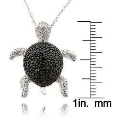   Black and Silvertone Diamond Accent Turtle Necklace  