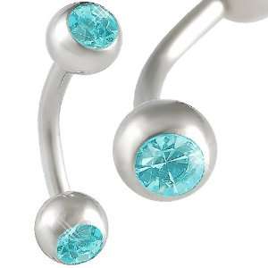   earrings curved curve barbell crystal Aquamarine jewellery   Pierced