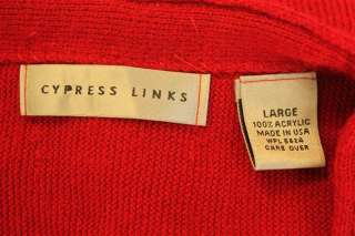 Cypress Links Bright Red Acrylic Cardigan Sweater Mens Size Large 