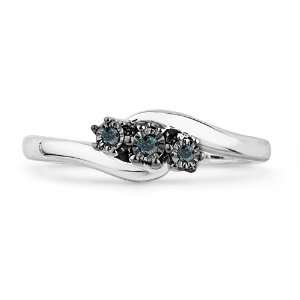 Sterling Silver Blue Round Diamond Three Stone Promise Ring (1/20 cttw 
