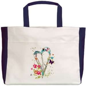   Tote Navy Flowered Butterfly Heart Peace Symbol Sign 