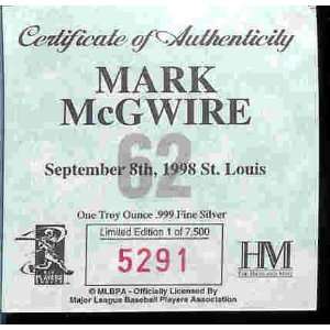  Coin Silver Mark McGwire   St Louis Cardinals   62 Home Runs Sports