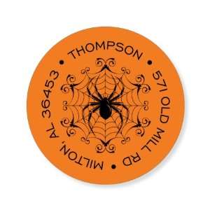    Spooky Spider Orange Round Halloween Stickers