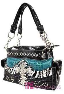  Patent Zebra Bling CROSS Pocket Tote Bag Handbag Purse Wallet SET Blue