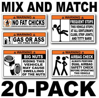 20 Pack Funny Warning Stickers for Wrangler CJ TJ YJ XJ  