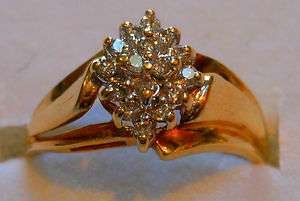 Diamond Cluster Pave Solid Gold Ring 10K Size 6.75  