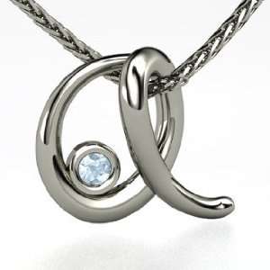   Pendant With Gem, Platinum Initial Necklace with Aquamarine Jewelry