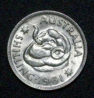 AUSTRALIA SHILLING 1961 COIN ABOUT UNCIRCULATED SILVER  