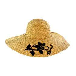 Faddism Womens Tan Flower Straw Sun Hat  
