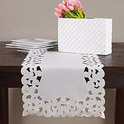 Embroidered and Cutwork Ivory Oblong Table Runner 16x36 Inches 