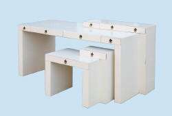 Contemporary Cream White Lacquer Desk Table Stool Set s350