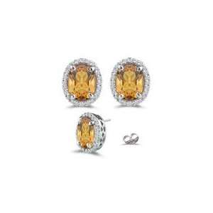  0.30 Ct Diamond & 1.98 Ct Citrine Stud Earrings in 