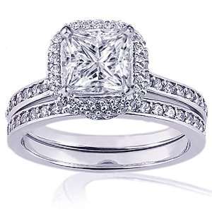  1.70 Ct Princess Cut Diamond Wedding Rings Set 14K SI1 GIA 