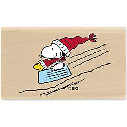Peanuts Snow Sledding Wood Mounted Rubber Stamp  
