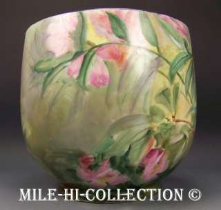 LIMOGES FRANCE HAND PAINTED ORCHIDS 33 CIRCUMFERENCE JARDINIERE 