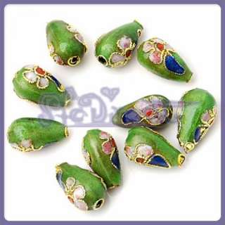 Teardrop shape cloisonne round beads Bright Green 10 pc  