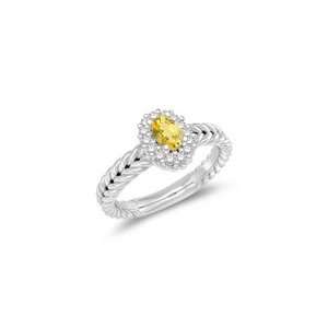  0.14 Cts Diamond & 0.23 Cts Yellow Sapphire Cluster Ring 