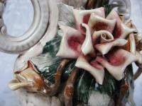 Large VINTAGE CAPODIMONTE Flower Rose Vase URN ITALY Signed  