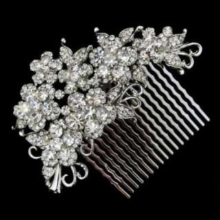 Flower Hair Comb Tiara Clear Bridal Swarovski Crystal  