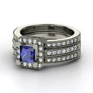 Va Voom Ring, Princess Sapphire 18K White Gold Ring with Diamond