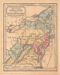 USA ATLANTIC STATES. Antique map. Color.Mitchell.c1868  