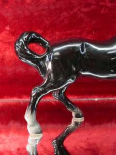   1960s 5.5 Glossy Black CHINA HORSE Japan FIGURINE Glaze STALLION