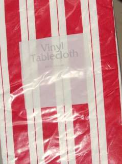 Red/White Striped~Vinyl Tablecloth 52x90 Oblong New  