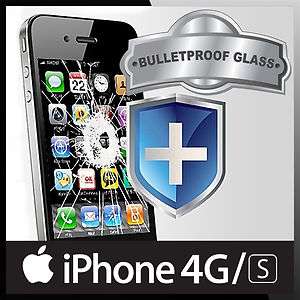   iPhone 4/4S BULLETPROOF GLASS Screen Protector COLOR SKIN Cover Shield