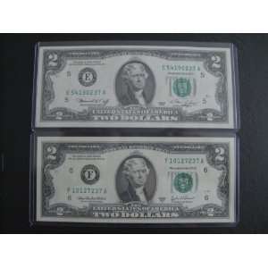 Lot of 2 New Uncirculated $2 Two Dollar Bill Note Set Series 1976 2003 