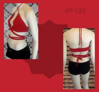 Halter Tie Me Midriff Baring Red Strappy Top Clubwear Clubbing Sexy 