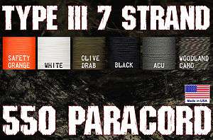 550 Paracord Type III 7 Strand   100ft 50ft 25ft 10ft   Discount Sale 