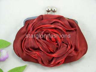 Charming Red/Burgundy Rose Satin Wedding Purse Clutch FEC 098156